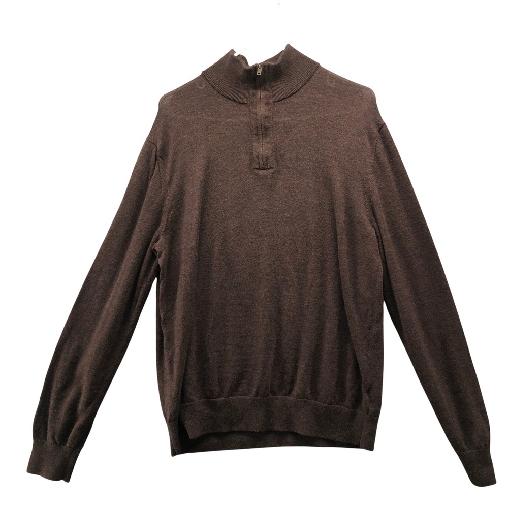 Banana Republic 100% Merino Wool Sweater Mens L Brown 1/4 Zip Mock Neck
